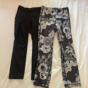 Floral and Black High Rise Cropped Leggings